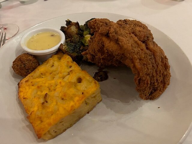 Sassafras Southern Bistro signature dishes Sassafras Fried ChickenMarinated Beef TipsBeef En Croute